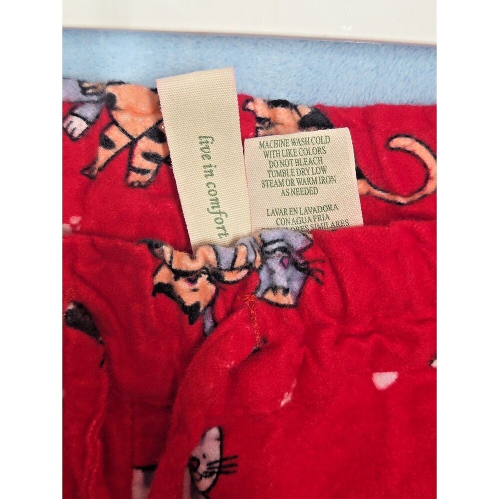 NEW LA CERA 100% COTTON FLANNEL PAJAMA SET CAT PRINT RED PLUS SIZE 1X KITTY PJS - Picture 12 of 15